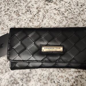 Black $58 London Fog Lara Woven Flap Wallet